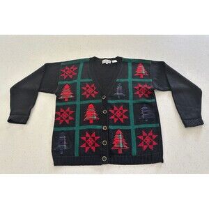 Highgate Ltd women's Christmas cardigan black with Christmas trees size m